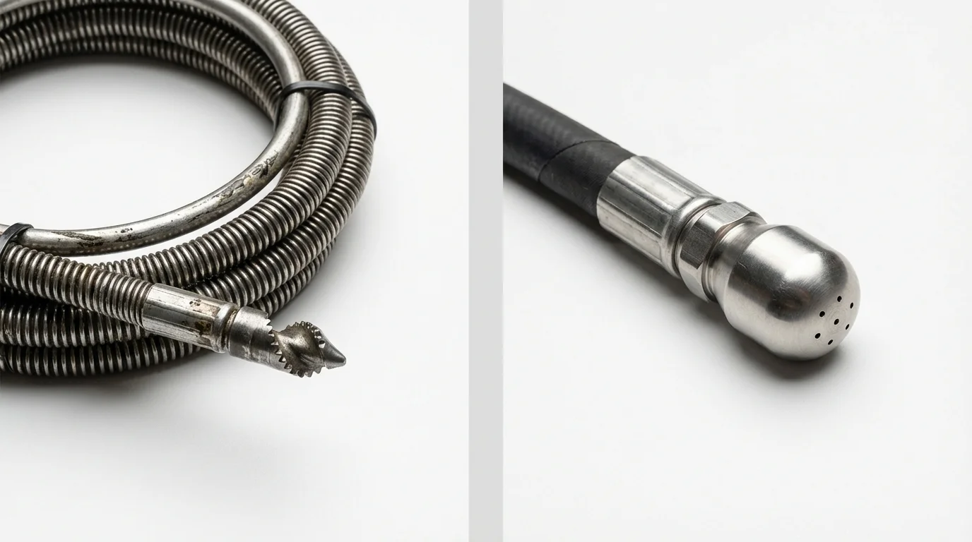Drain snake cable and hydro jetting nozzle used for drain cleaning in San Lorenzo, CA