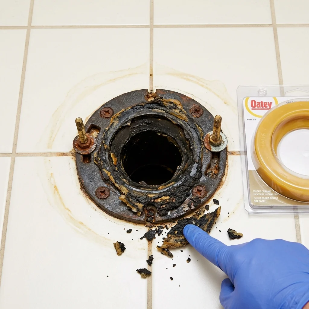 Failed wax ring showing water seepage at the base of a toilet in a San Lorenzo, CA home