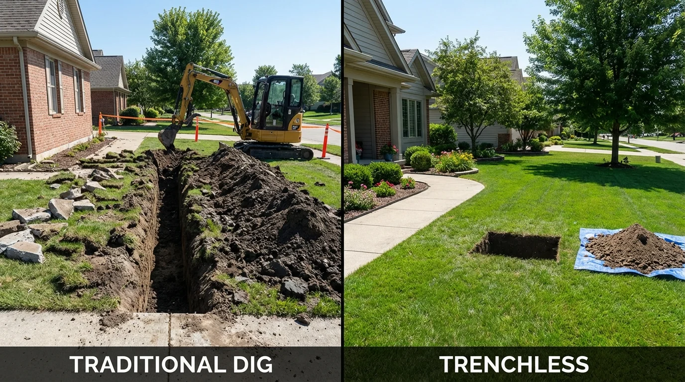 Trenchless sewer repair with minimal yard damage versus traditional excavation in San Lorenzo, CA